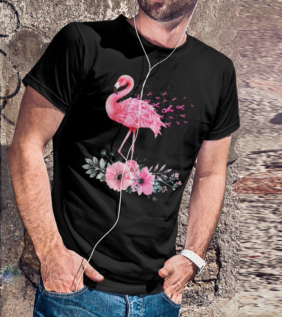 Flamingo Hope Breast Cancer Awareness Flower T-Shirt