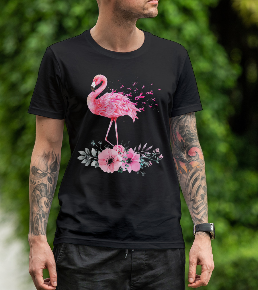 Flamingo Hope Breast Cancer Awareness Flower T-Shirt