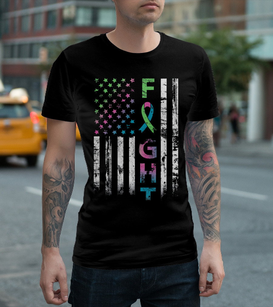 Metastatic Breast Cancer Awareness Fight American Flag Ribbon Stars T-Shirt