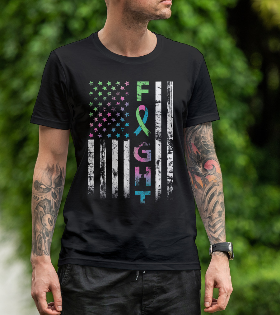Metastatic Breast Cancer Awareness Fight American Flag Ribbon Stars T-Shirt
