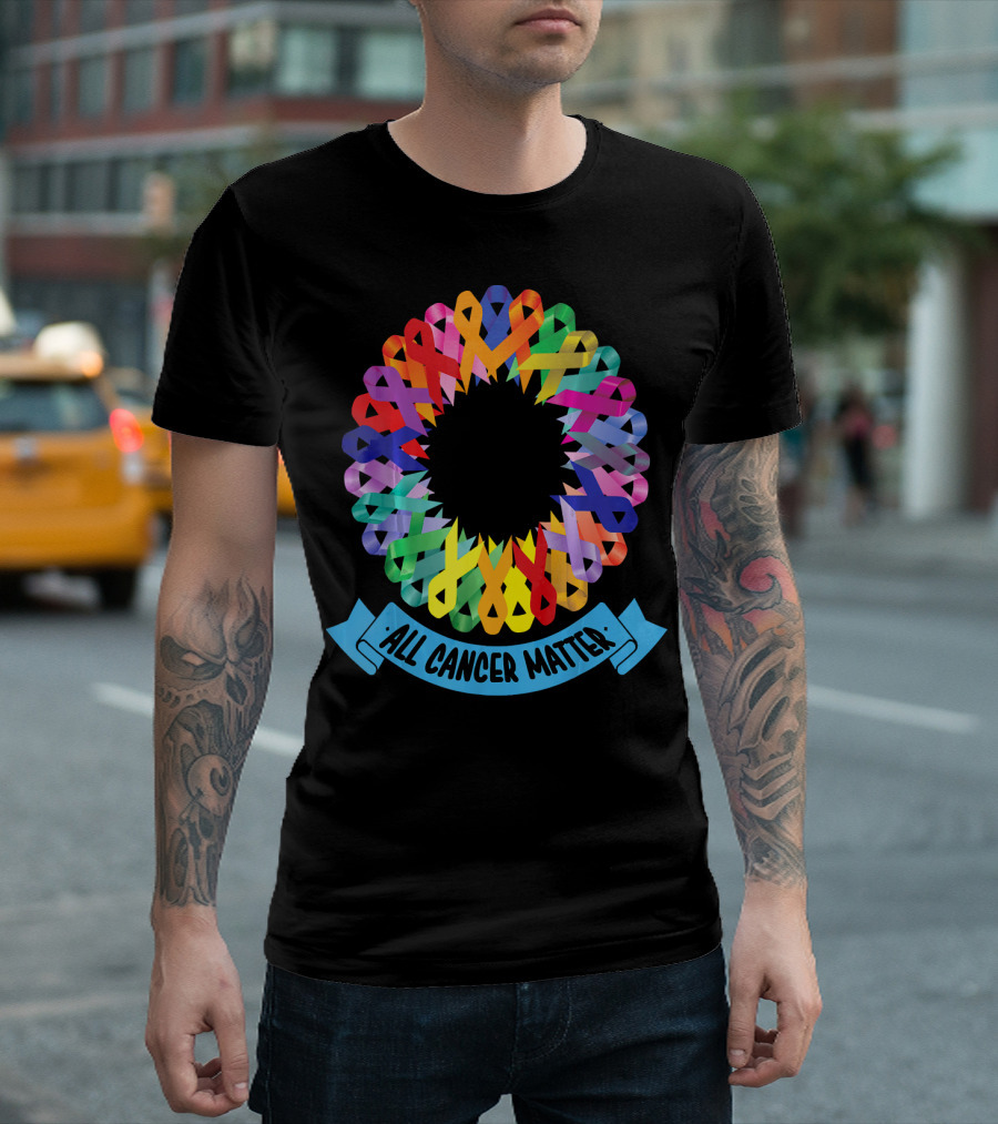 All Cancer Matter Colorful Awareness Ribbon Circle T-Shirt