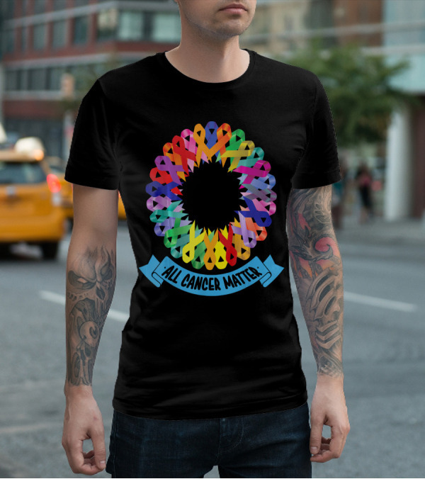 All Cancer Matter Colorful Awareness Ribbon Circle T-Shirt