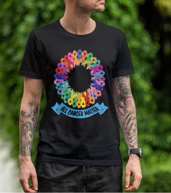 All Cancer Matter Colorful Awareness Ribbon Circle T-Shirt