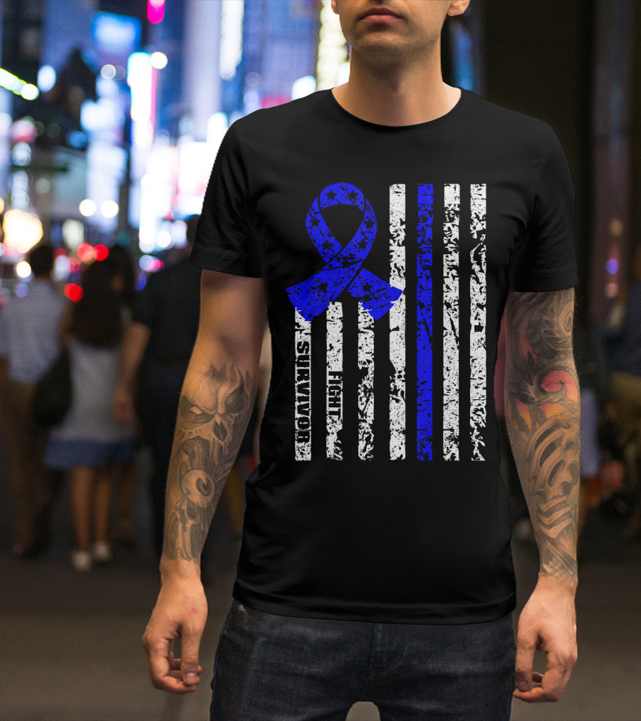 Cool Colon Cancer Awareness Survivor Ribbon Fighter Stripes T-Shirt