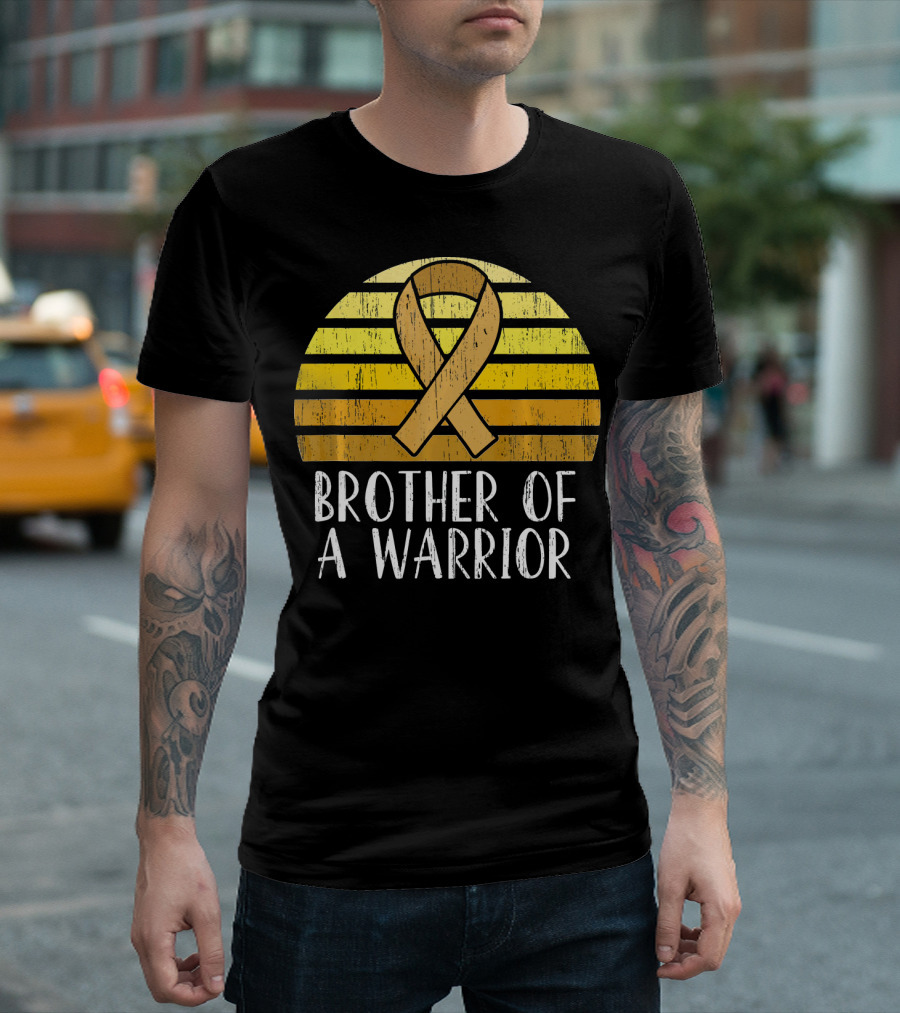 Brother Of A Warrior Childhood Cancer Awareness Ribbon Sunset T-Shirt