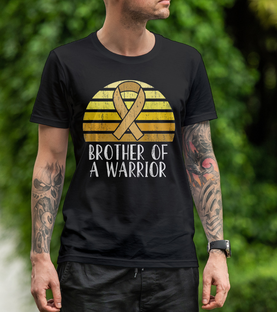 Brother Of A Warrior Childhood Cancer Awareness Ribbon Sunset T-Shirt