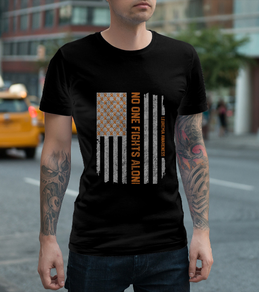 Vintage Leukemia Awareness No One Fights Alone Americ Flags T-Shirt