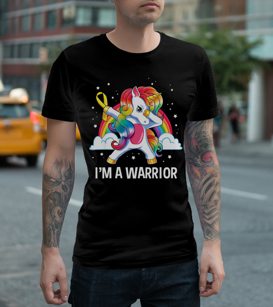 Unicorn I'm a Warrior Childhood Cancer Awareness Rainbow T-Shirt