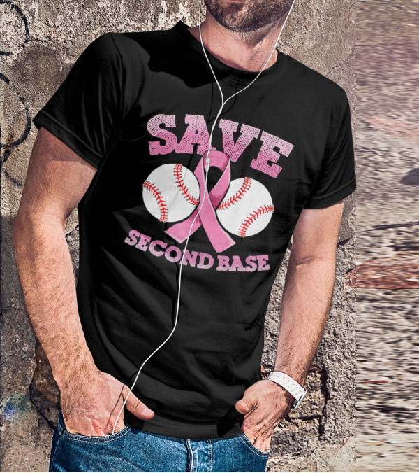 Save Second Base Breast Cancer Awareness Baseball T-Shirt
