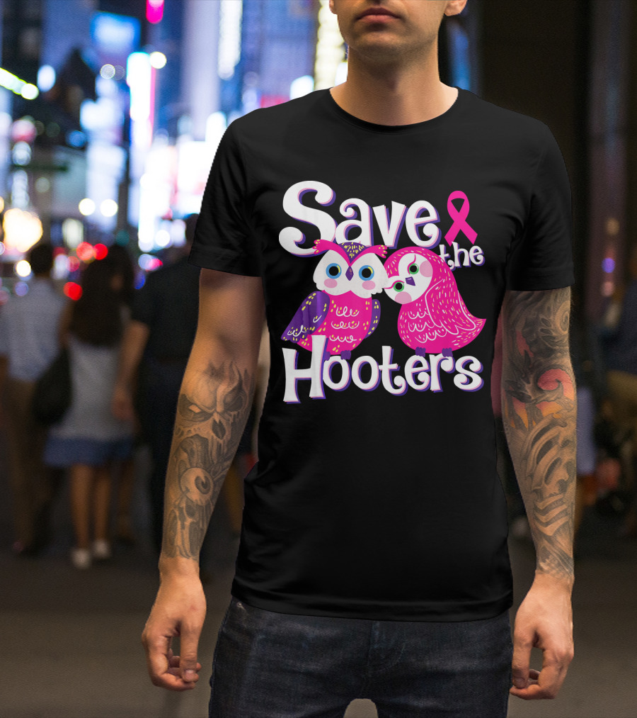 Save The Hooters Breast Cancer Awareness Owls And Pink T-Shirt