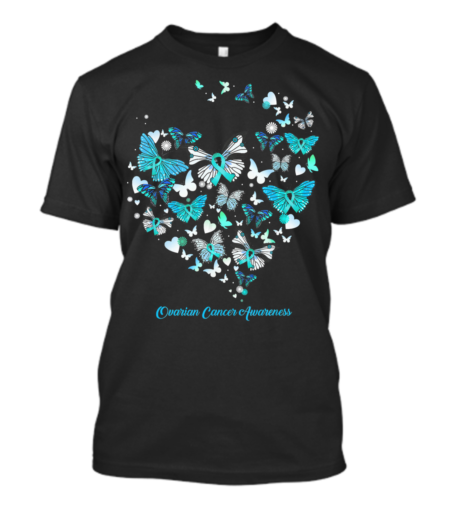Ovarian Cancer Awareness Butterfly Heart T-Shirt