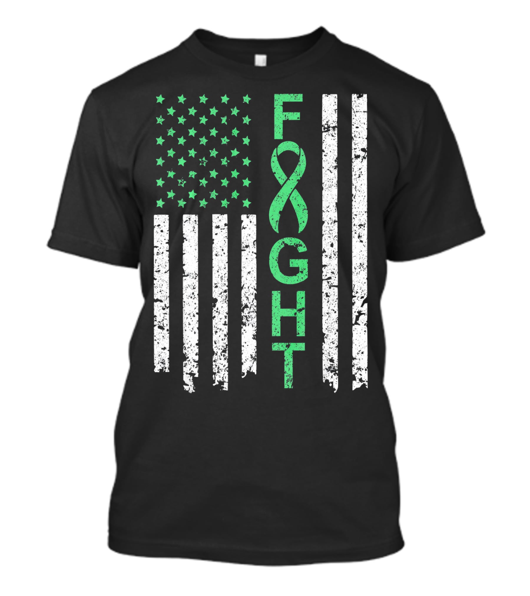 Liver Cancer Awareness Green Ribbon Fight American Flag T-Shirt