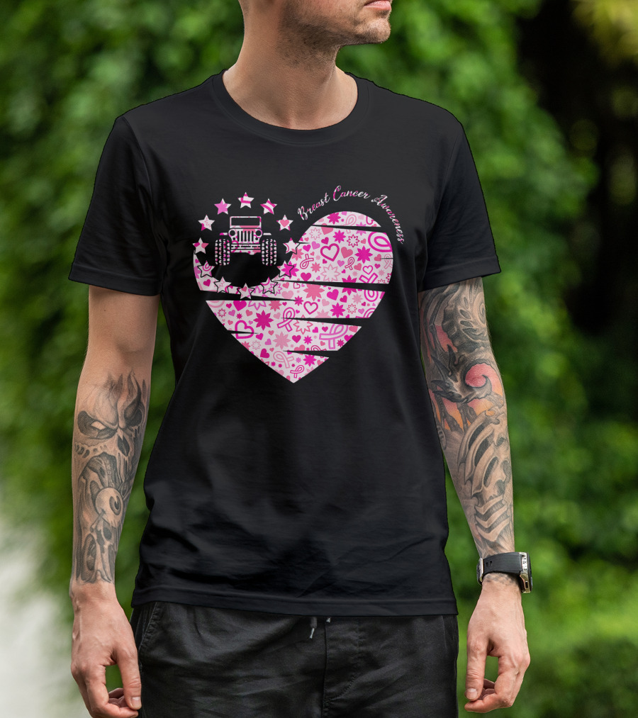 Breast Cancer Awareness Jeep Heart T-Shirt