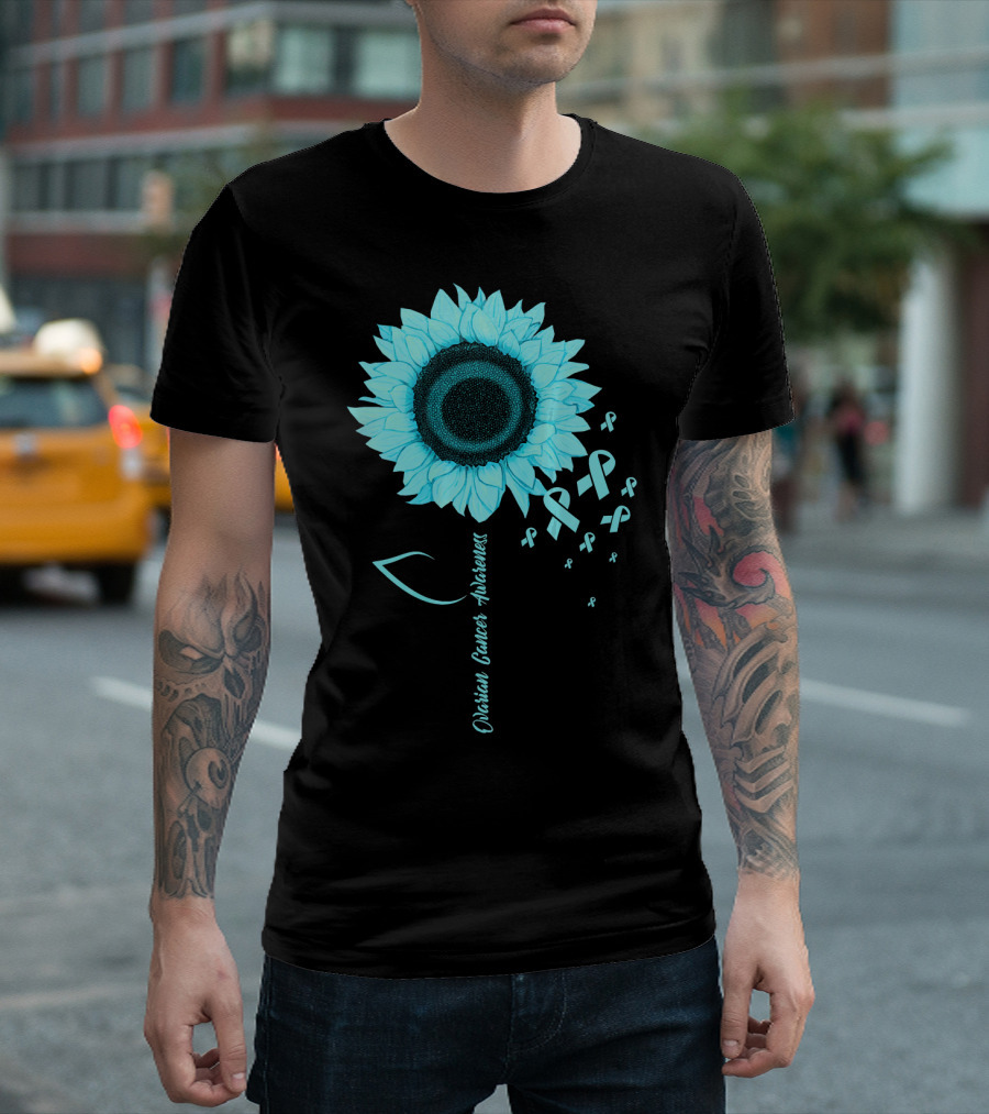 Ovarian Cancer Awareness Sunflower Ribbon T-Shirt