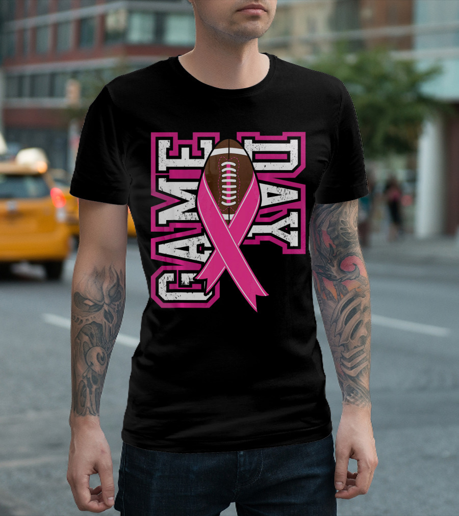 Game Day Breast Cancer Awareness Pink Ribbon Football T-Shirt
