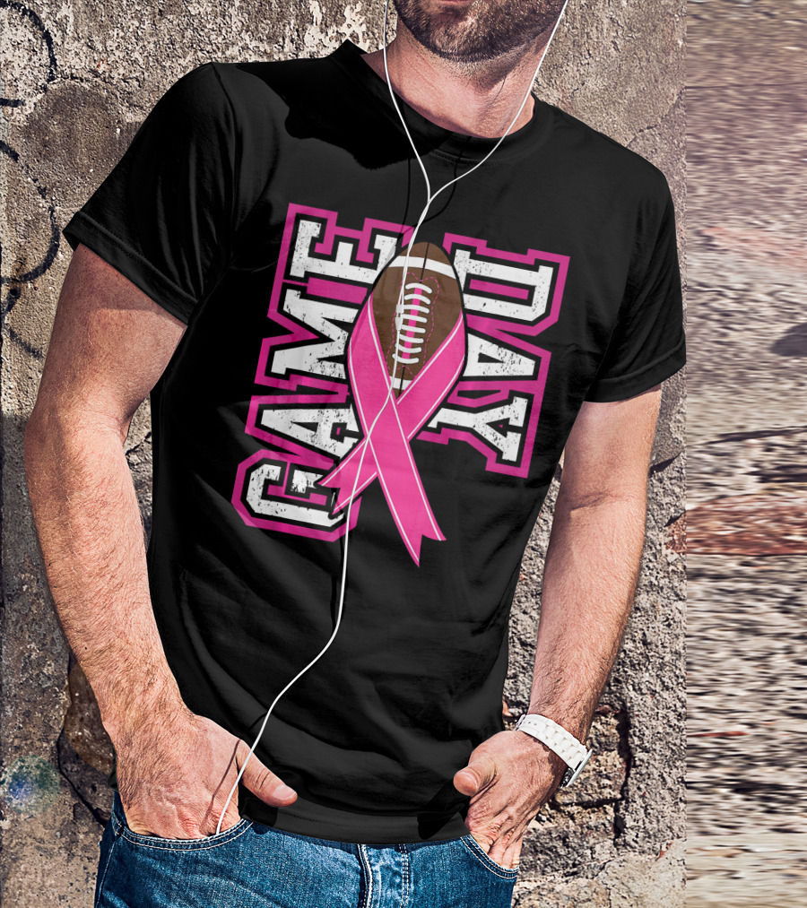 Game Day Breast Cancer Awareness Pink Ribbon Football T-Shirt