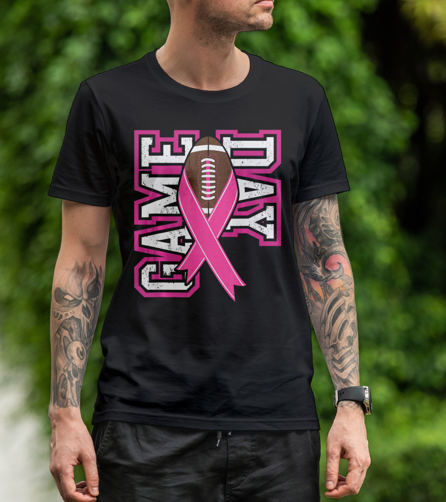 Game Day Breast Cancer Awareness Pink Ribbon Football T-Shirt