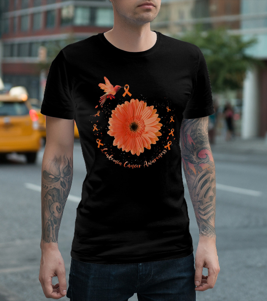 Leukemia Cancer Awareness Hummingbird Orange Sunflower T-Shirt