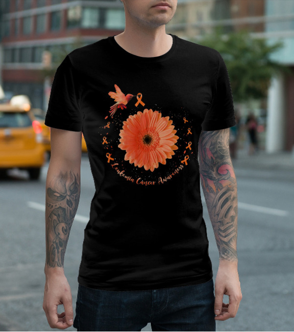 Leukemia Cancer Awareness Hummingbird Orange Sunflower T-Shirt
