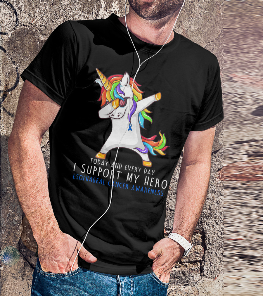 Today And Every Day I Support My Hero Esophageal Cancer Awareness Rainbow Unicorn T-Shirt