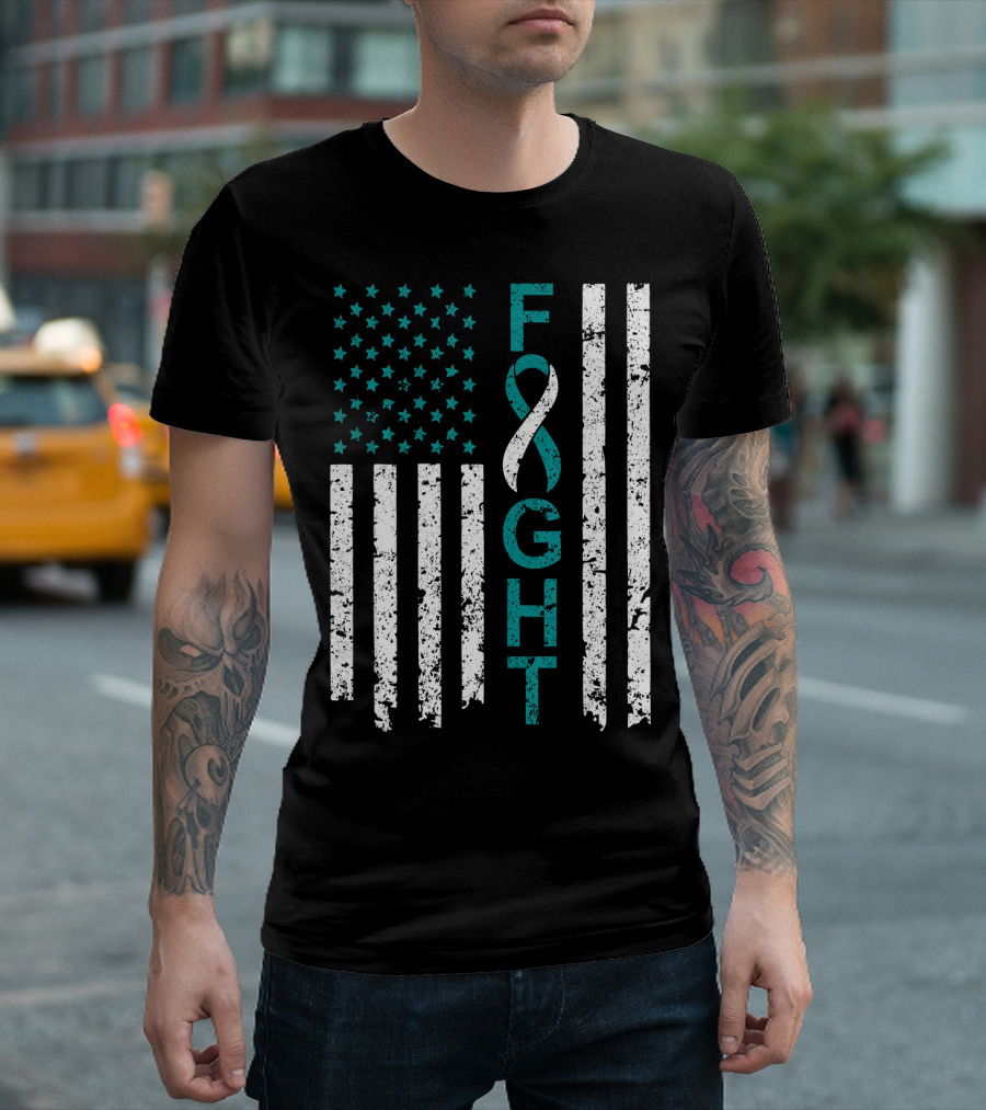 Fight Cervical Cancer Awareness American Flag T-Shirt