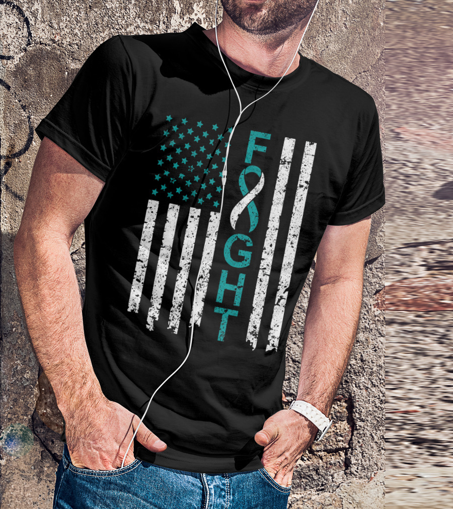 Fight Cervical Cancer Awareness American Flag T-Shirt