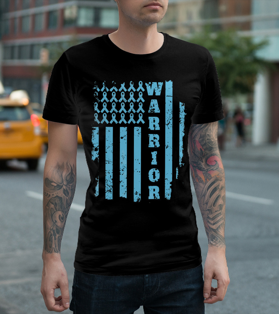 Warrior Prostate Cancer Awareness Blue Ribbon Flag T-Shirt