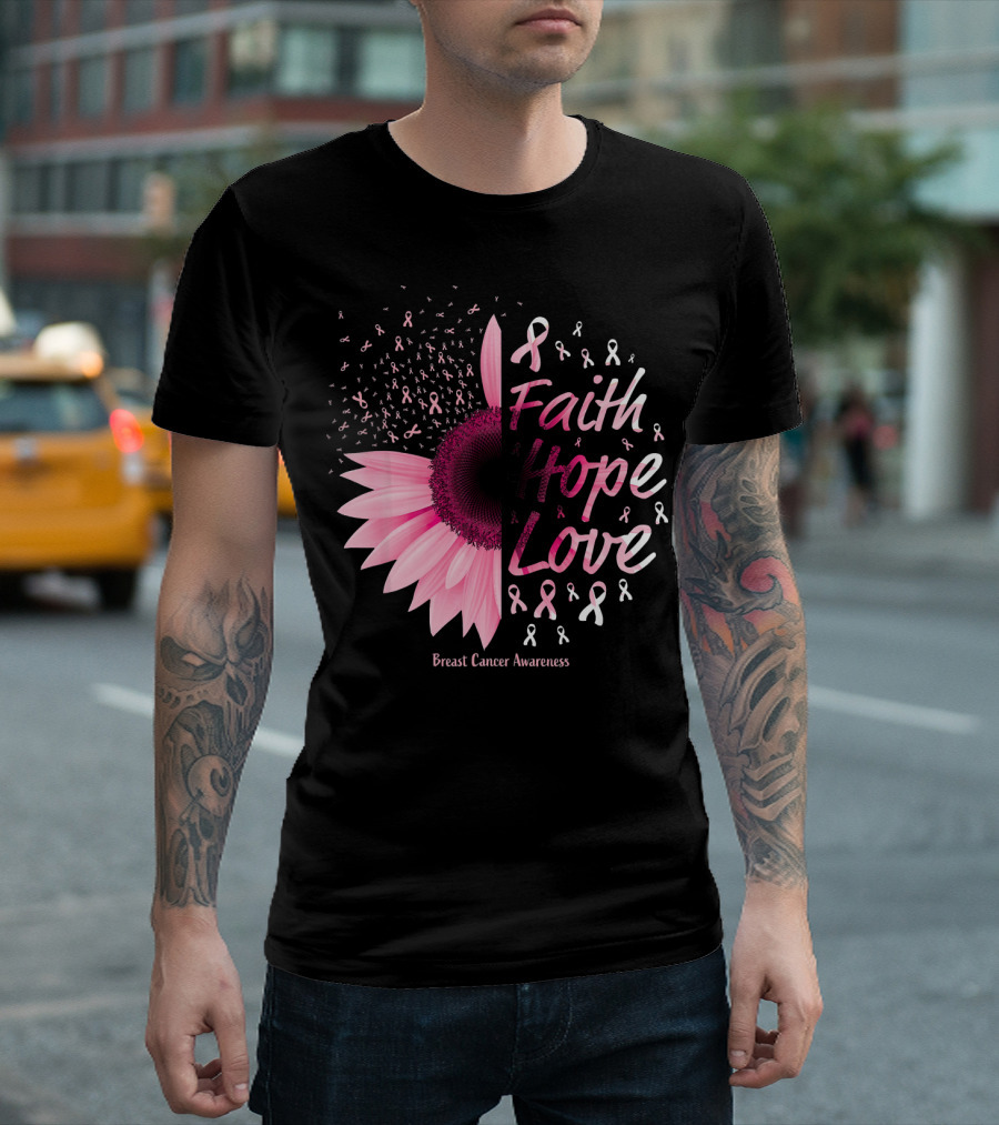 Faith Hope Love Breast Cancer Awareness Christian T-Shirt