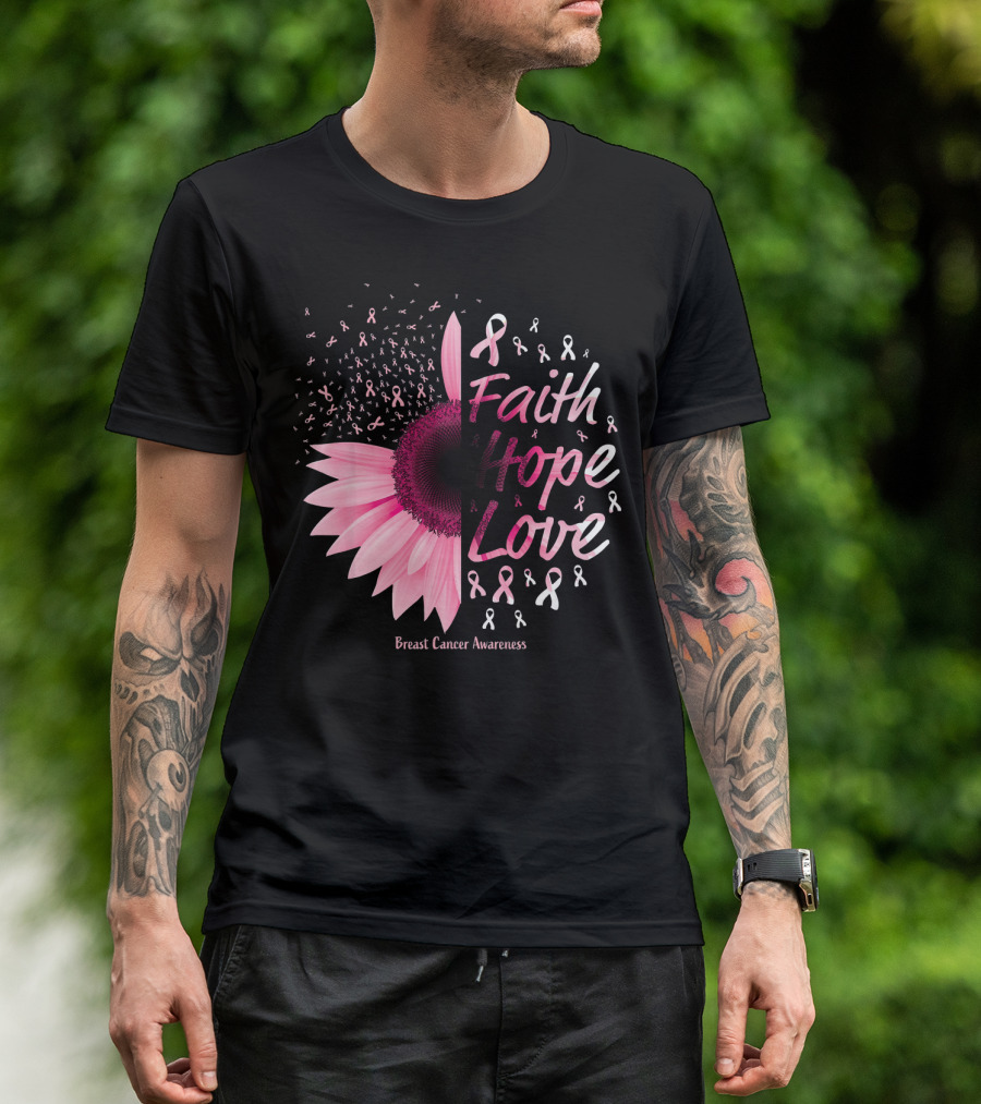 Faith Hope Love Breast Cancer Awareness Christian T-Shirt