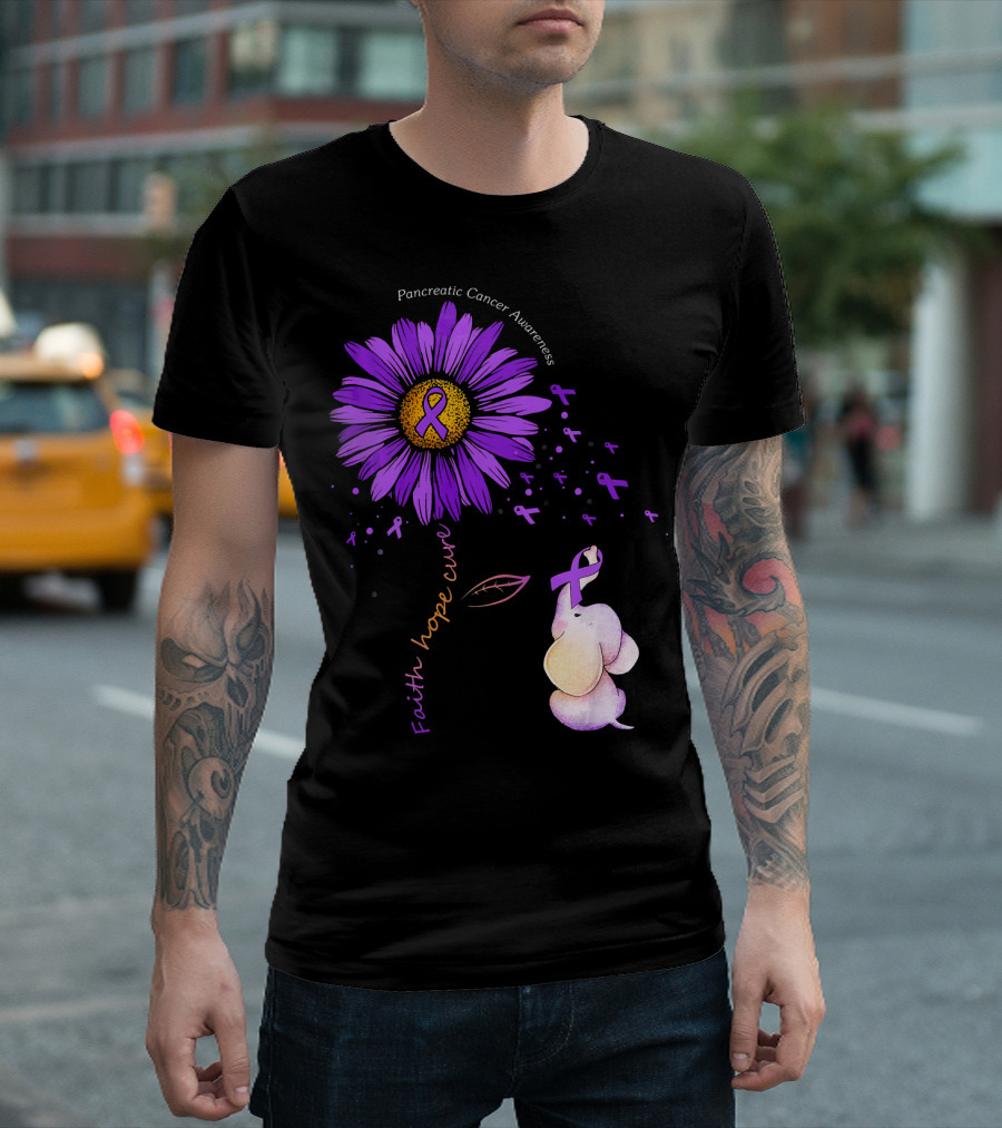 Faith Hope Cure Purple Daisy Flower Pancreatic Cancer Awareness T-Shirt