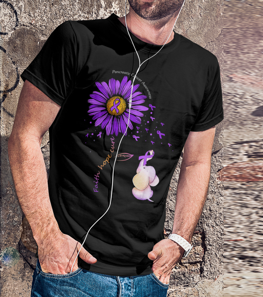 Faith Hope Cure Purple Daisy Flower Pancreatic Cancer Awareness T-Shirt