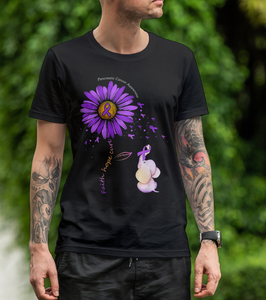 Faith Hope Cure Purple Daisy Flower Pancreatic Cancer Awareness T-Shirt