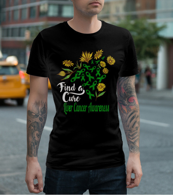 Find A Cure Liver Cancer Awareness Sunflower Ribbons T-Shirt