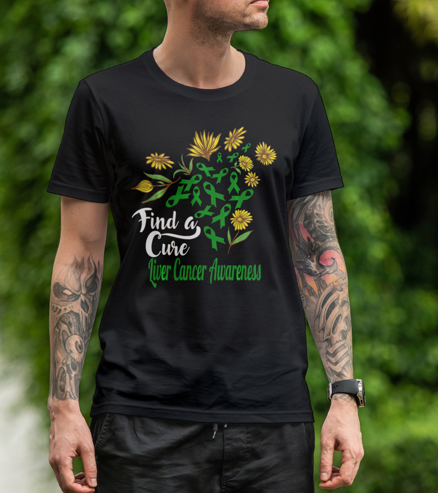 Find A Cure Liver Cancer Awareness Sunflower Ribbons T-Shirt