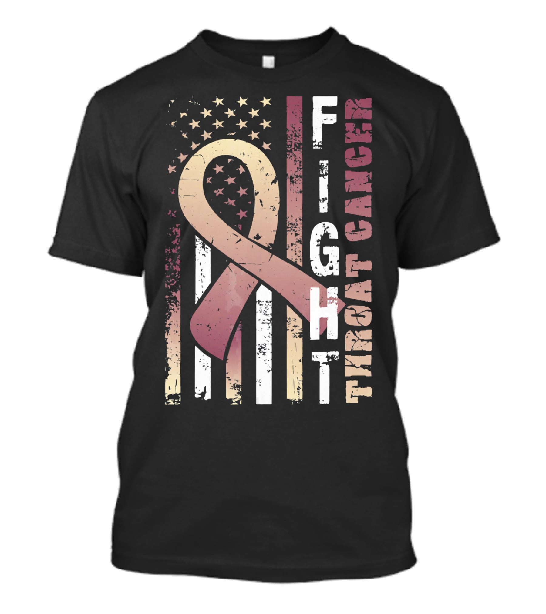 Fight Throat Cancer Awareness Ribbon American Flag T-Shirt