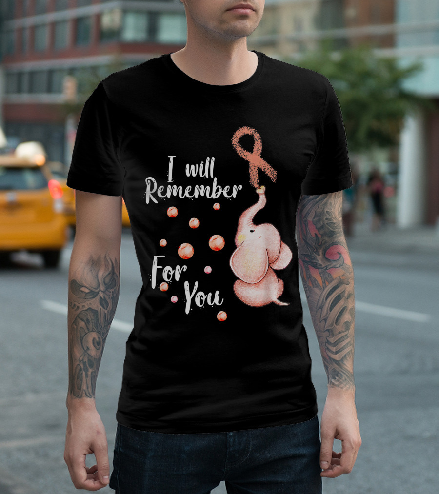 I Will Remember For You Elephant with Pink Ribbon and Bubbles T-Shirt