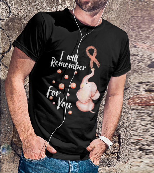 I Will Remember For You Elephant With Pink Ribbon And Bubbles T-Shirt