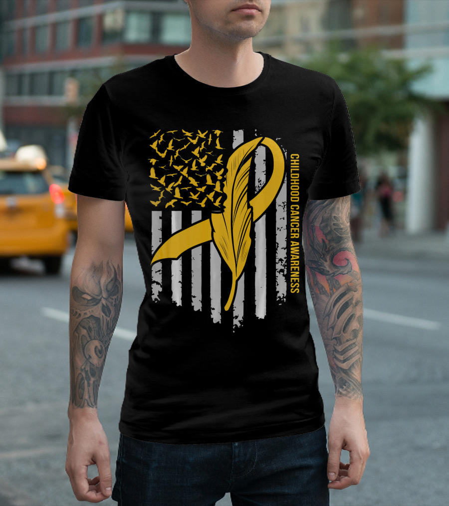 Childhood Cancer Awareness Gold Feather Ribbon Flag T-Shirt