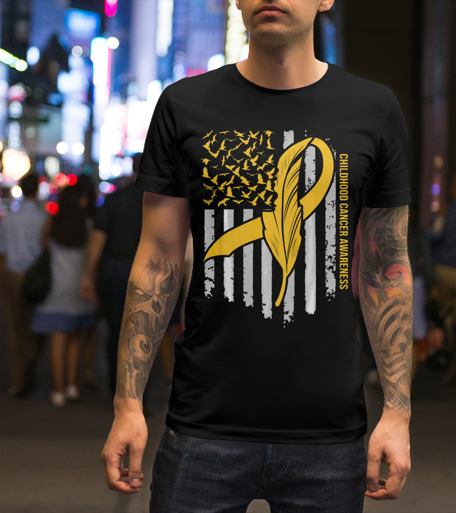 Childhood Cancer Awareness Gold Feather Ribbon Flag T-Shirt
