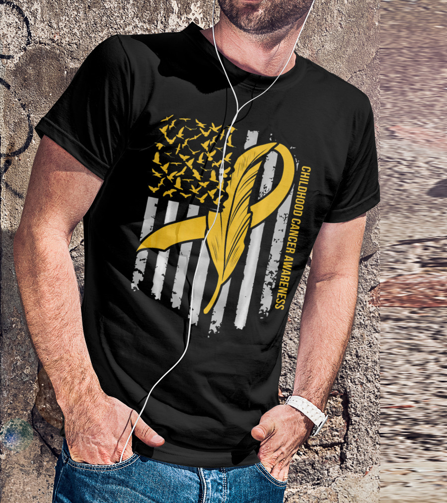 Childhood Cancer Awareness Gold Feather Ribbon Flag T-Shirt