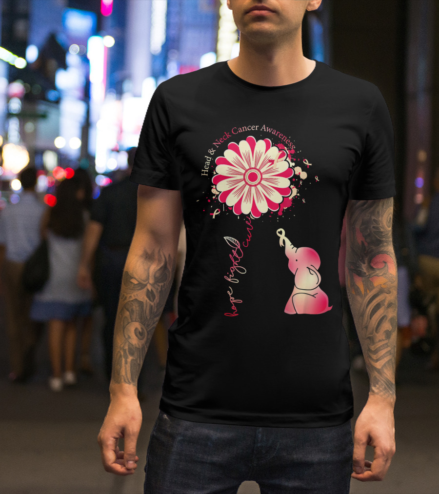 Head And Neck Cancer Awareness White And Burgundy Ribbon Hope Fight Cure Elephant Flower T-Shirt