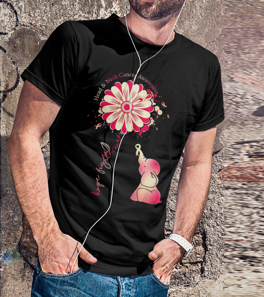 Head And Neck Cancer Awareness White And Burgundy Ribbon Hope Fight Cure Elephant Flower T-Shirt