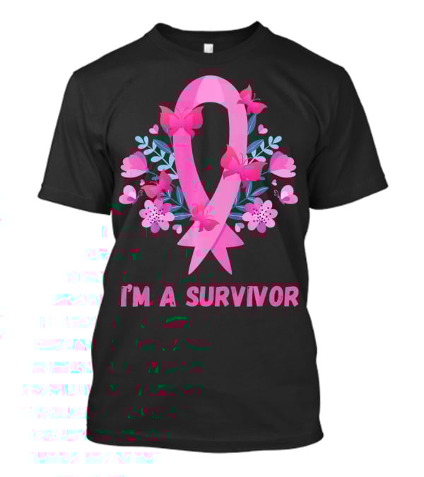 I'm A Survivor Pink Ribbon Butterfly Floral Breast Cancer T-Shirt