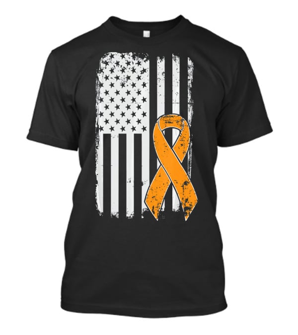 Leukemia Cancer Awareness Vintage US Flag Orange T-Shirt