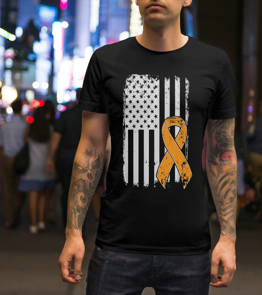 Leukemia Cancer Awareness Vintage US Flag Orange T-Shirt