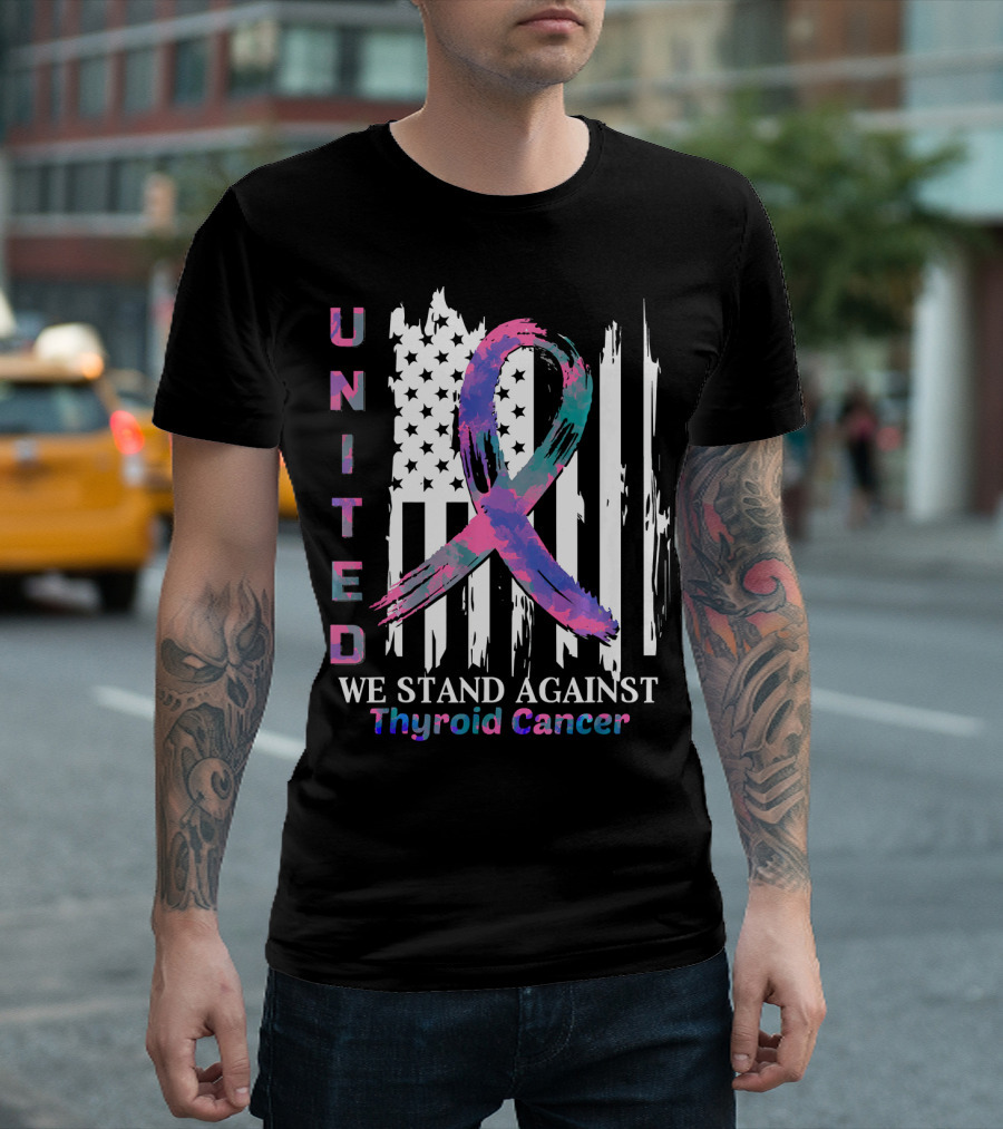 United American Flag With Thyroid Cancer Awareness T-Shirt