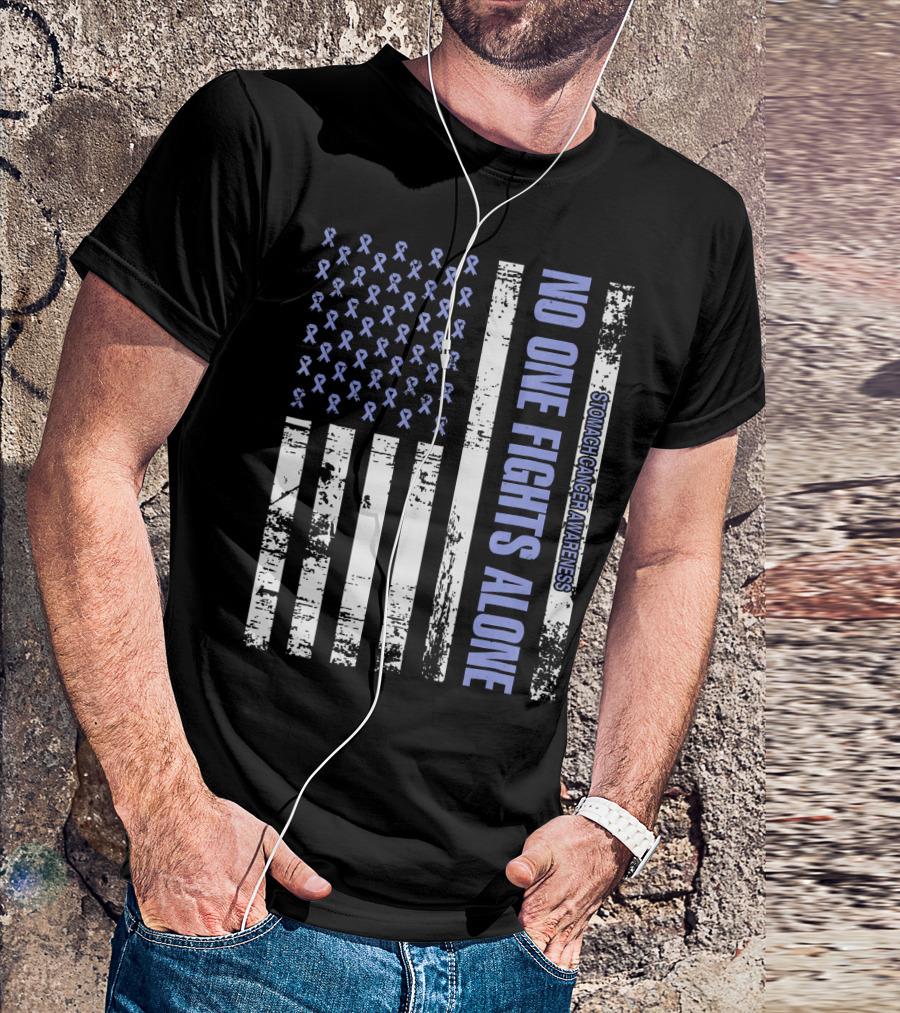 No One Fights Alone Stomach Cancer Awareness Flag With Ribbons T-Shirt