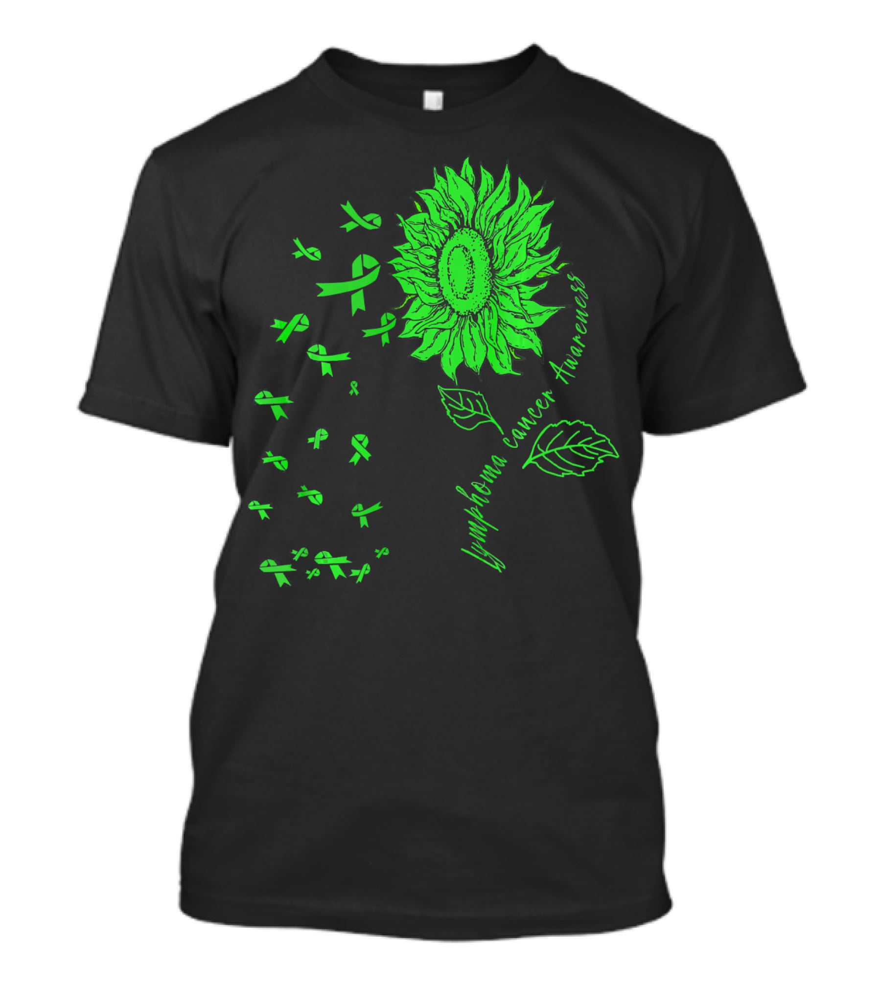 Lymphoma Cancer Awareness Sunflower Lime Green Ribbons T-Shirt