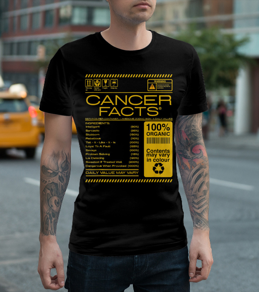 Cancer Facts Lives Intelligent Stubborn Loyal Organic Zodiac Sign T-Shirt