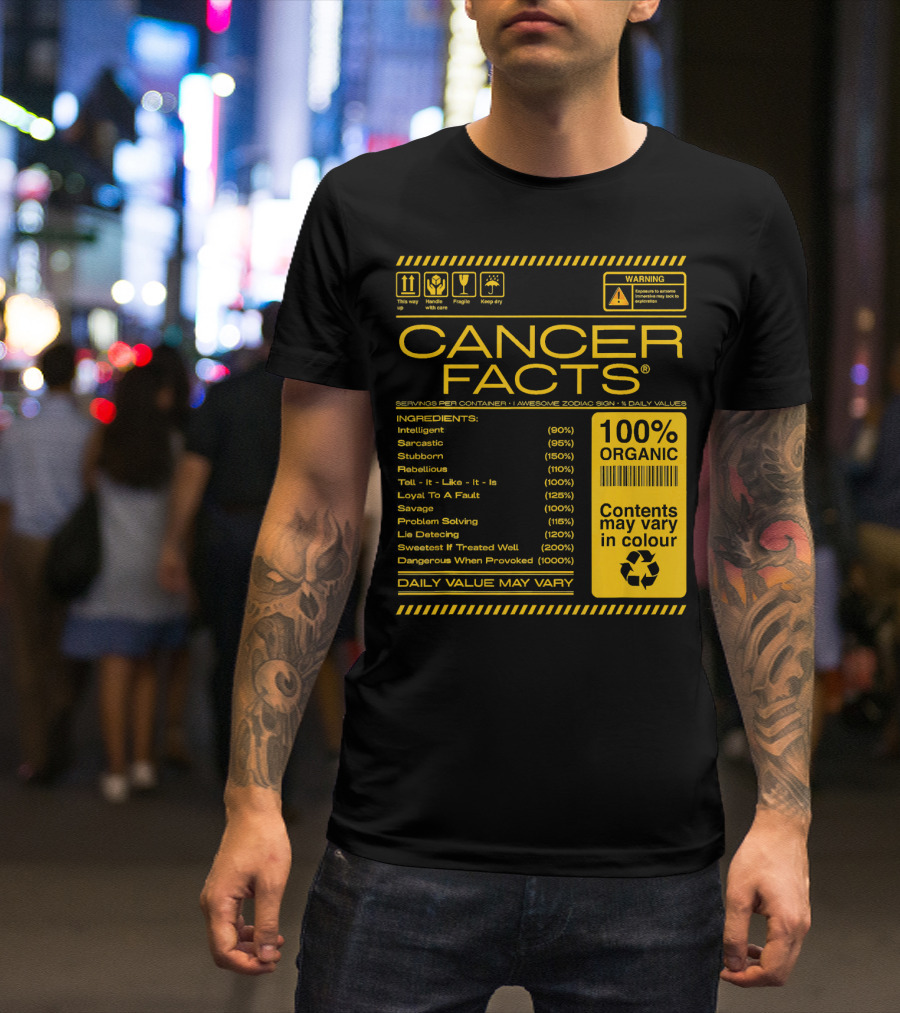 Cancer Facts Lives Intelligent Stubborn Loyal Organic Zodiac Sign T-Shirt